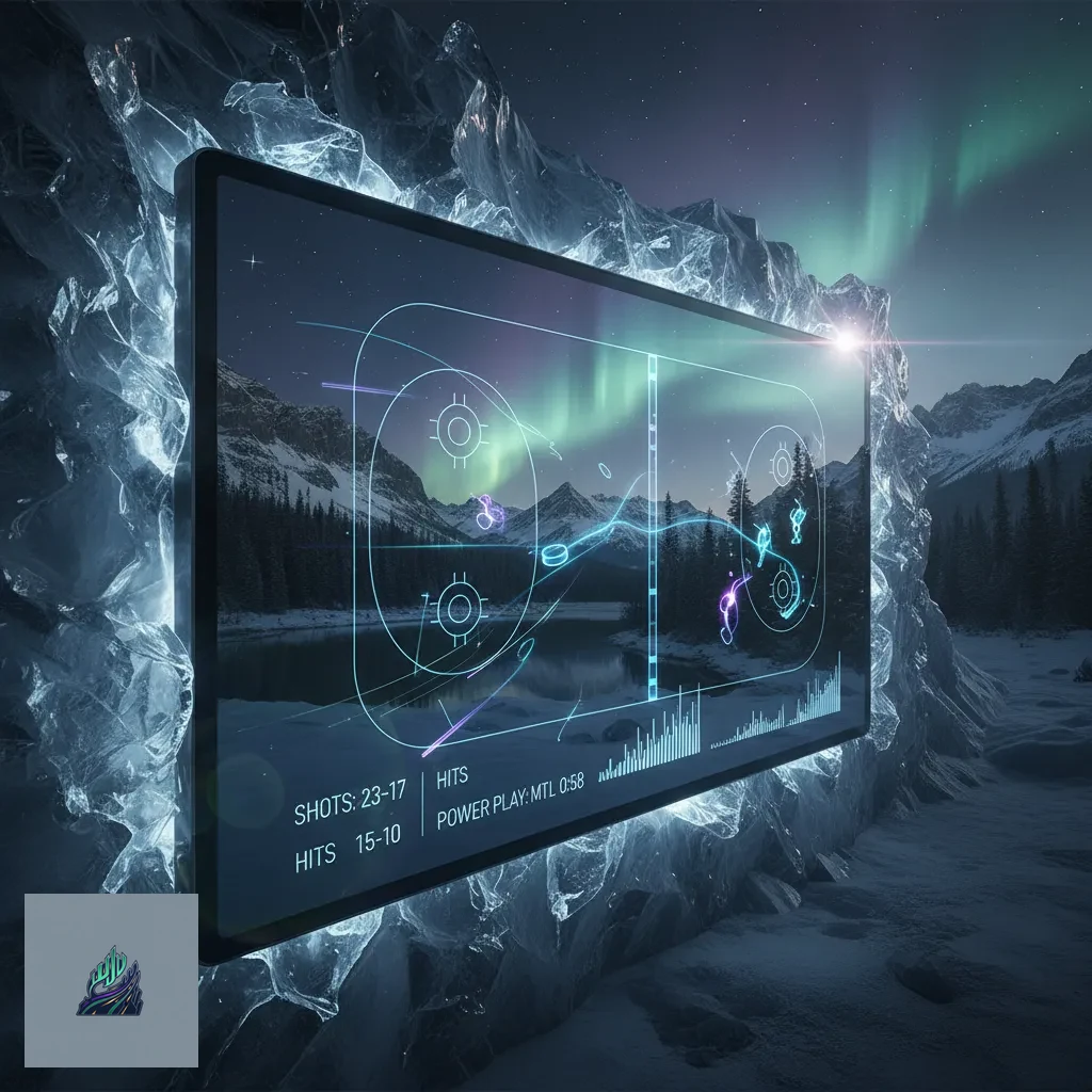 Digital display showing live ice hockey match statistics and updated odds